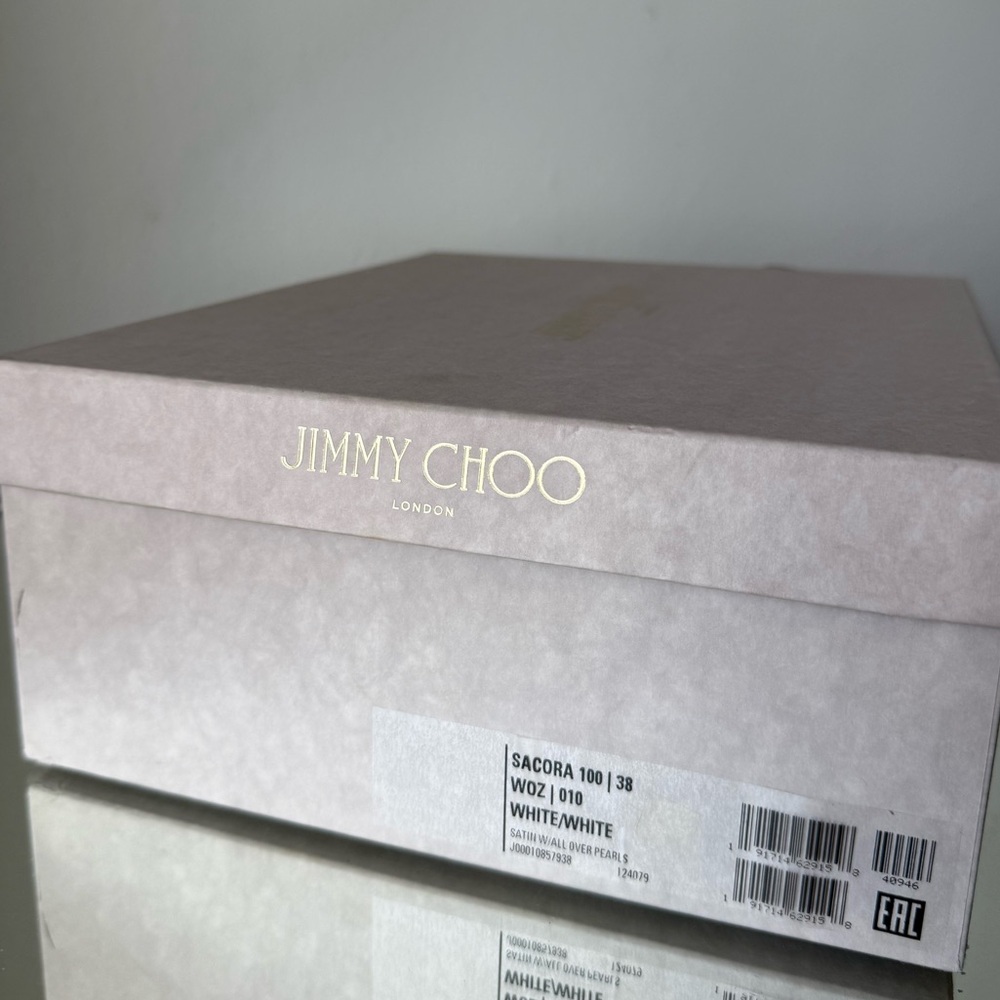 Like New Jimmy Choo Sacora 100 White Satin Sandals with All Over Pearls 38 - Picture 14 of 16
